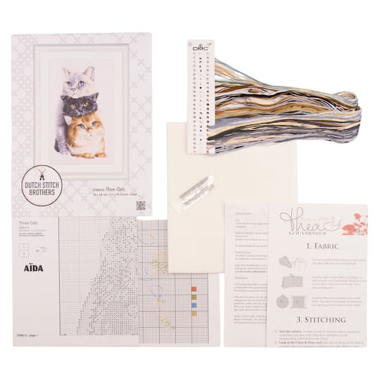 Thea Gouverneur Since 1959® Charming Cat Trio Counted Cross Stitch Kit